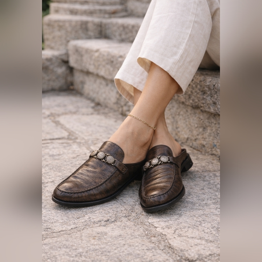 Sesto Meucci Women’s Italian Slip-On Mule Smoking  Loafers Brown Leather Sz 11N